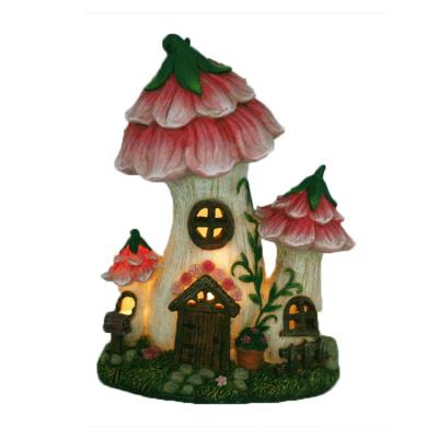 China UV Resistant Pink Polyresin Coating Mushroom House Miniature Garden Decoration for sale