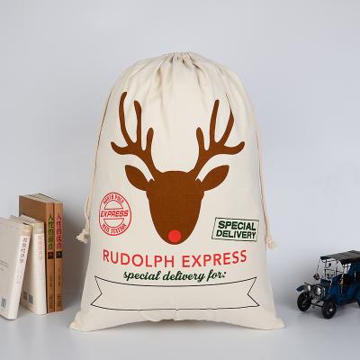 China Fashion Cotton Christmas Gift Wholesale Explosive Bag Environmental Protection Beam Mouth Christmas Elk Canvas Bag for sale