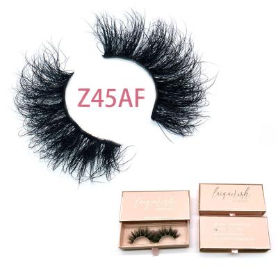 China Double 3D Layered HZ45AF Hitomi Mink 3d Eyelashes Real Hand Made Strip Lashes Fluffy Loop 25mm 3D Mink Eyelashes Private Label Lashes for sale