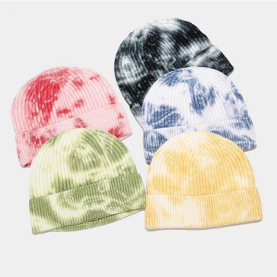 China Fashion Paractions Knitted Beanie Hat For Women Cashmere Ski Hat Beanie Winter Tie Dye Soft Warm Beanie for sale