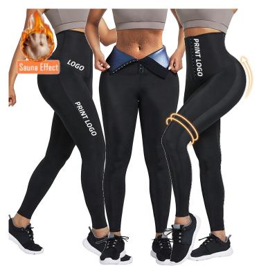 China Custom Logo Women Fat Tummy Trimmer Neoprene Sauna Waist Trainer High Waist Leggings Breathable Yoga Pants for sale