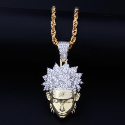 China TRENDY Hip Hop Naruto Zircon Plating 14K Gold 3D Head Pendant Two Tone Necklace for sale