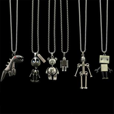 China Retro CLASSIC Titanium Steel Cute Robot Necklace Dinosaur Bear Cartoon Hip Hop Men and Women Pendant for sale