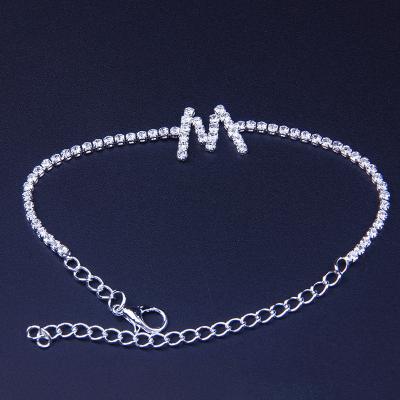 China Fashion designer CLASSIC simple custom wholesale tennis rhinestone chain bracelet 26 letter bracelet for men and women for sale