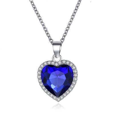 China FASHIONABLE Superstarer Crystal Gem Heart Necklace Temperament Classic Sea Heart Necklace for sale