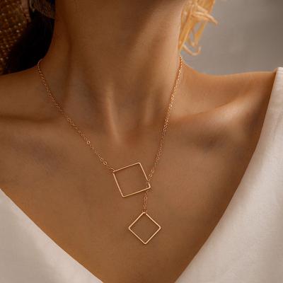 China Romantic Simple Fashion Diamond Buckle Alloy Personality Wild Square Pendant Necklace for sale