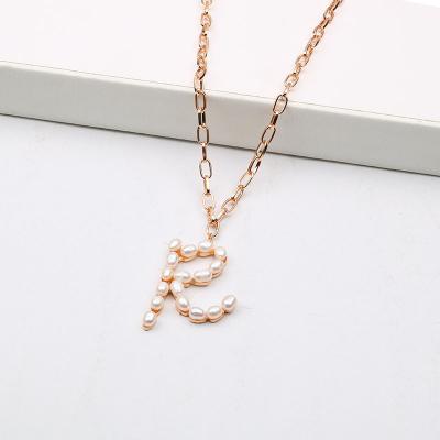 China Trend Fashion Jewelry Gold Plated Letter 26 Thick Natural Freshwater Alphabet Pearl Chain Pendant Necklace for sale