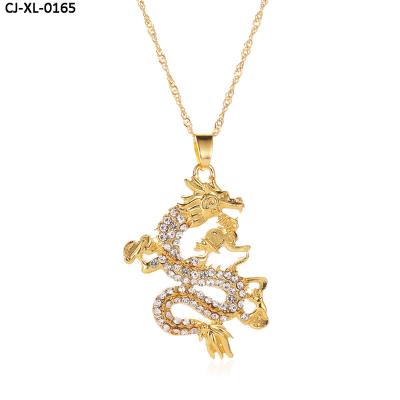 China Diamond Golden Dragon Pendant Domineering Classic Chinese Romantic Zodiac Dragon Necklace for sale