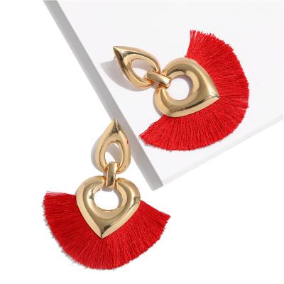 China BOHEMIA Superstarer Overdone Statement Bohemian Gold Earring Heart Shape Weave Thick Fringe Tassel Earrings Female for sale