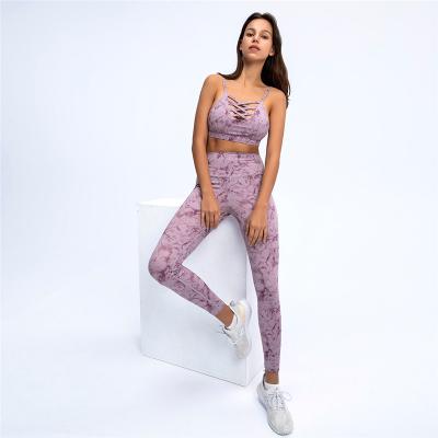 China Desgin Latest Breathable Women Jogger Sets 2 Piece Tie Dye Sports Set Ladies Sexy Yoga Shockproof Bra Tie Dye Crac! crack! the set of end gaiters for sale