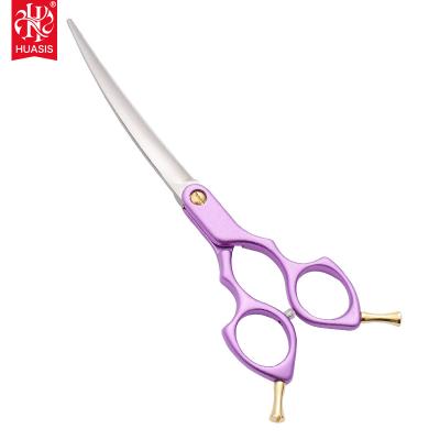 China AM-60ZQ Viable 6 Inch Puppy Color Purple Handle Dog Cat Grooming Scissors Curved Grooming Shears Lightweight Professional Trimming Tool for sale