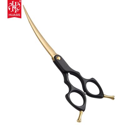 China AR-JHQ Japan Durable Comfortable 440C Curved Shear Black Feel And Gold Color Trimming Scissors For Pet 7 Colors Available for sale