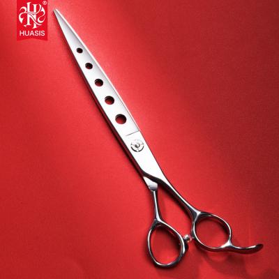 China Professional 7.5 Inch 440C Pet Viable Beauty Scissors Professional Dog Hair Cutting Tool Straight Dog Hair Air Hole Scissors for sale