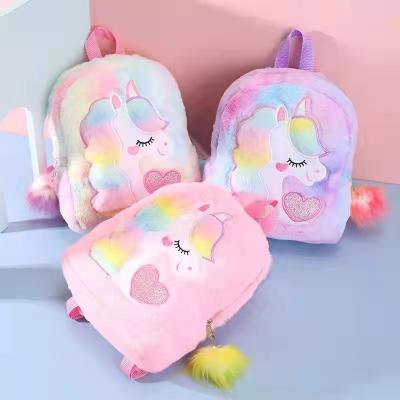 China Factory New Designer Cute Unicorn Wholesale Anti-theft Cartoon Large Capacity Children Boy Girls School Bags Kids Plush Backpacks for sale