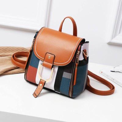 China Factory Wholesale Fashion Anti-theft China Stylish PU Plaid Backpack Ladies Backpack Girls School Leather Travel Clips Handbags For Women for sale