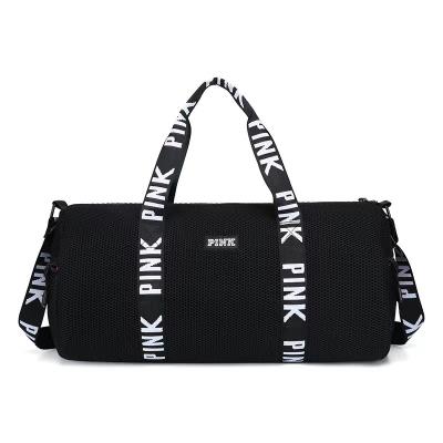 China Goods 2022 Hot Sale Logo Large Capacity Customized Nylon Waterproof Pink Girls Travel Bags Yoga Gym Women Sports Duffel Bag for sale