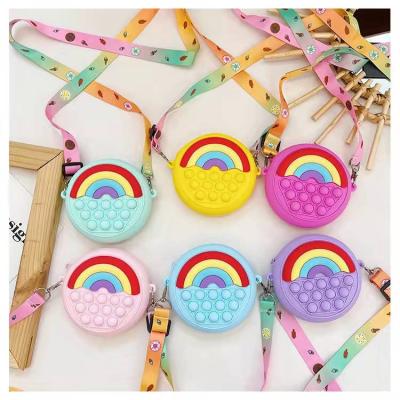 China High quality new hot sale fashion cute rainbow cartoon ladies silicone pop up purse women shoulder bag kids clip messenger bags for girls for sale