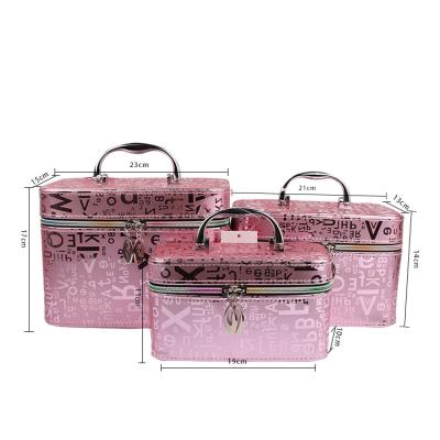 China Pink Fashoion Fashion Beach Zipper Makeup Box Large Capacity PVC Women Cosmetic Bag With Mirror for sale