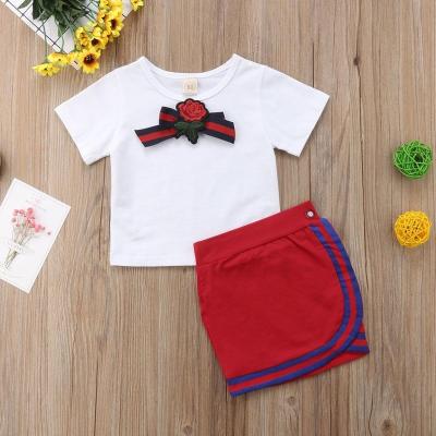 China GX874A breathable school wear in stock new design white tshit+ red skirt 2pcs set kids party lovely dresses for sale