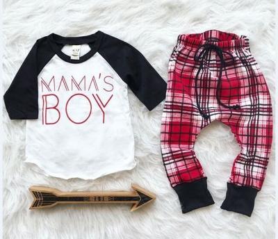 China GH498A Formal Mom Baby Boy's Boy's Letter Printing Red Plaid Shirt Short Pant 2pcs Long Sleeve Clothing Set 1-5years for sale