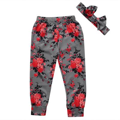 China Favor Baby Toddler Lovely Anti-Pilling Trousers Leggings Floral Pants Headband Set for sale