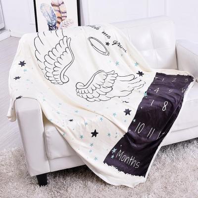 China Custom Full Sleeve CR051A Angel Wings Print Baby Monthly Cotton Muslin 100% Full Coverage Milestone Photography Photo Blanket for sale