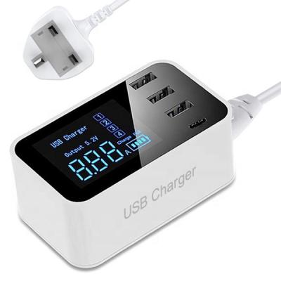 China Cell Phone Tablet MP3 GPS 4 Ports USB Wall Charger LED Display Type-C Multi Charging Universal Mobile Phone Charger Adapter EU USA Plug for sale