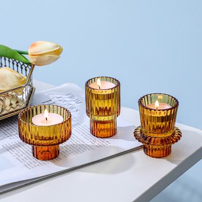 China Hot Selling Home Decoration Amber Glass Candles Holder With Good Price for sale