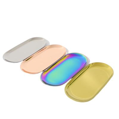 China Nordic Stainless Steel Jewelry Tray Colorful Oval Tray Metal Stocked Tray for sale