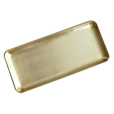 China Modern Rectangle Metal Stocked Tray Metal Storage Tray Gold Brass Tray for Modern Home, Jewelry, Makeup Decoration for sale