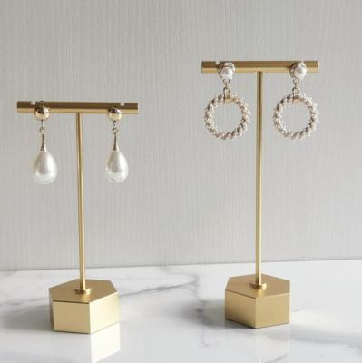 China Metal Metal Earrings Display, Gold T-Bar Earrings Display Holder Countertop Hanging Jewelry Organizer for Necklaces Bracelet Earrings for sale