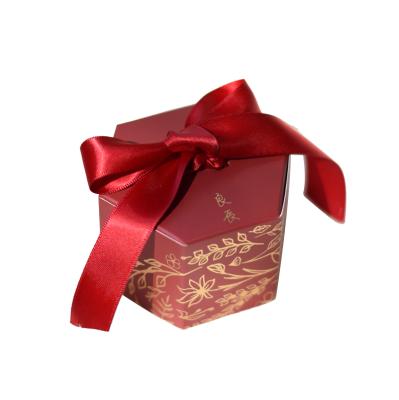 China Reused Materials China Logo Hexagon For Gift Wedding Custom Made With Ribbon Candy Silk Gift Box for sale