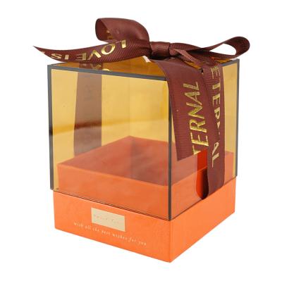 China Viable Custom Design Transparent Tanning Creativity Box With Silk Ribbon Acrylic Clear Box for sale