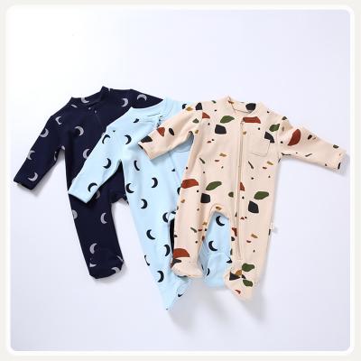 China Popular Unisex Baby Sleeper Pajamas Zip Front 100% Organic Cotton Rompers For Infants And Toddlers Customized 200pcs/size for sale