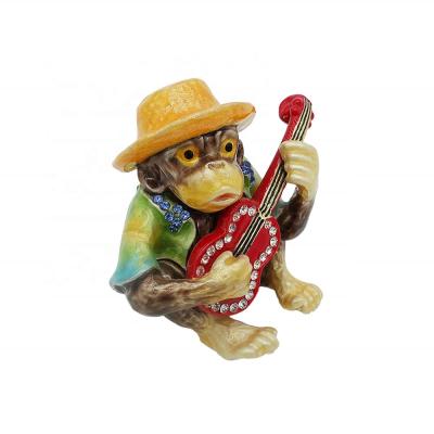 China Box for High Quality Enameled Monkey Chimpanzee Jewelry Guitar Metal Alloy Animal Hand Painted with Crystals Gift Box Souvenir for sale