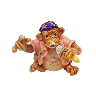 China Box for Singing Chimpanzee Jewelry Box Monkey Jewelry Animal Tin Metal Handmade Enamel Handpaint Accessory Box Home Decor Collectable for sale