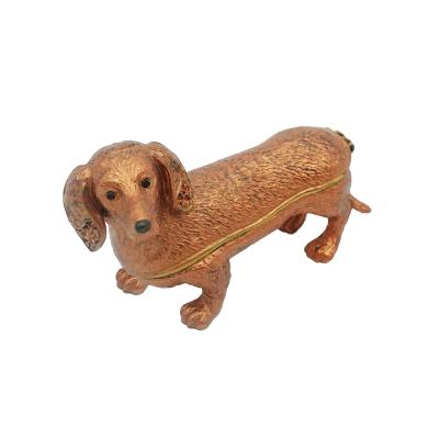 China Box for small dachshund jewelry box dog animal metal enamel decorated with collectable crystals small box for sale