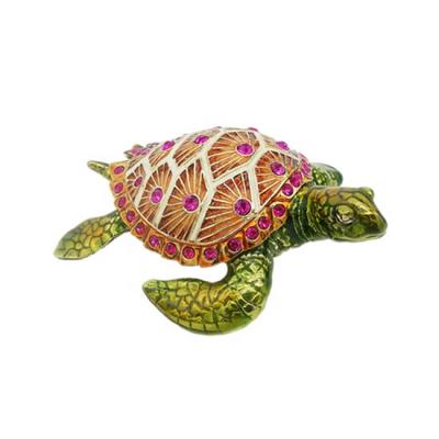 China Box For Jewelry Metal Sea Animal Sea Turtle Trinket Box Gold Plating Enamel Painting With Rhinestones Small Gift Souvenir Home Decoration for sale