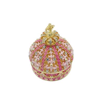 China Box for trade wholesale exquisite metal jewelry porcelain pink crown trinket box for sale