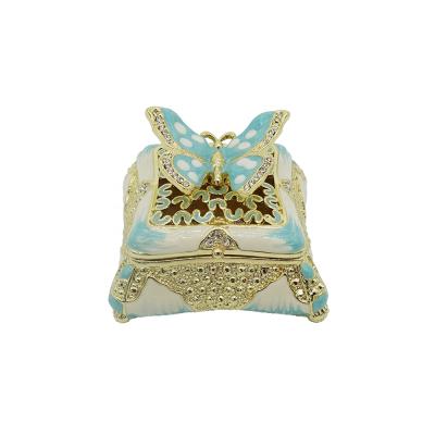 China Box for Jewelry Blue Metal Butterfly Brooch Trinket Box for sale