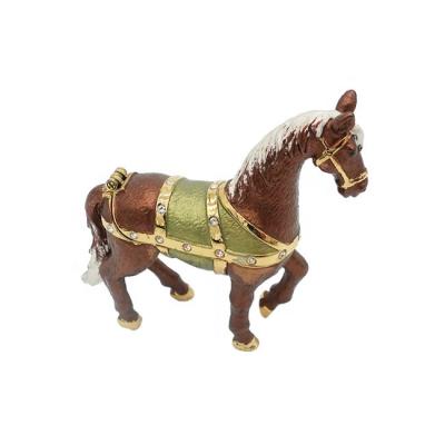 China Box For Jewelry Brown Horse Little Jewelry Trinket Box Gold Plating Enameled White Crystals Animal Gift Keepsake Collection for sale