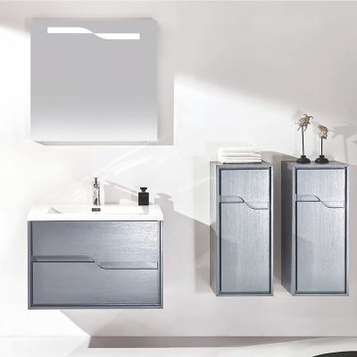 China Single Sink Gray Bathroom Vanity Modern Contemporary Water Resistant Gloss Finish Plywood Cabinets for sale