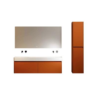 China Customizable Modern Orange Painting Mirror Large Double Led Bathroom Vanity Set With Sink And Faucets for sale