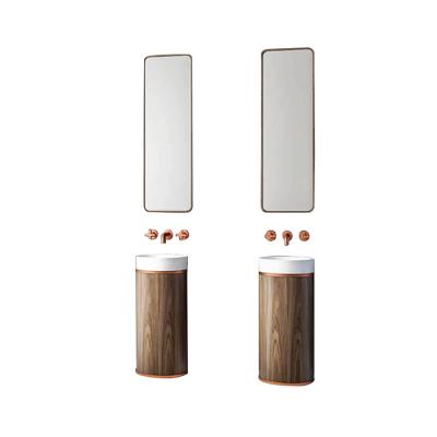 China Modern Rovnik Framed Slim Walnut Mirror Floor Standing Bathroom Cabinets With Round Basin for sale