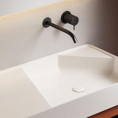 China Undermount Modern White Bathroom Sinks Ceramic Synthetic Rectangular Hand Wash Basin Stone Double Stone Sink for sale