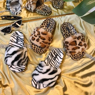 China CUSHIONING 2021 home border slippers fashion new plush leopard print flat sandals, suitable for women in summer for sale