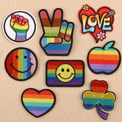 China Cheap Price Fashion Embriodery Patch For Clothes Embroidery Fabric Sticker Rainbow Smiley Leaf Computer Embroidered Adhesive Creative Patch for sale