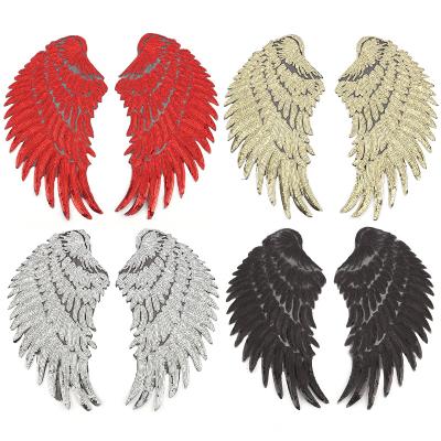 China 3D Gold Pet Sequin Feather Wing Glue Patch Clothing Accessories Back Badge Embroidered Cloth Paste for sale