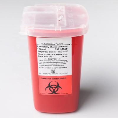 China Hospital 1 Quart Biohazard Plastic Syringe Needle Sharp Disposal Container Hospital For Home Use for sale