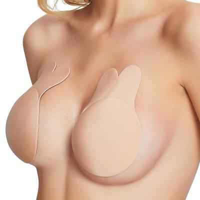 China New Product Rabbit Ear Silicone Invisible Strapless Nipple Lifting Covers Push Up One Piece Self Adhesive Bras for sale